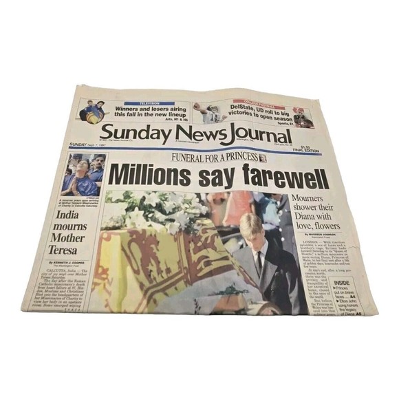 Vintage The Sunday News Journal Newspaper September 7, 1997 Princess Diana Crash - Picture 1 of 5